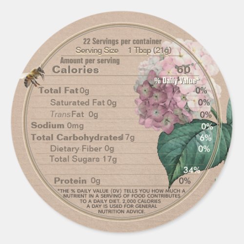 Honey Nutrition Facts Label Flower Bee Kraft  