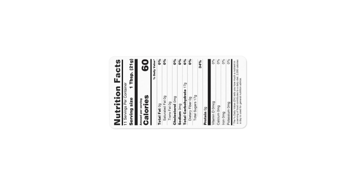Honey Nutrition Facts Label Small 2020 | Zazzle