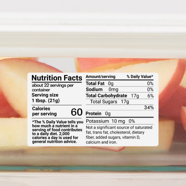 Honey Nutrition Facts Waterproof Label -Set of 9 (Affixed)