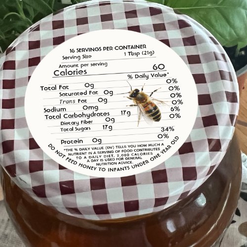 Honey Nutrition Facts with Infant Warning and Bee Classic Round Sticker