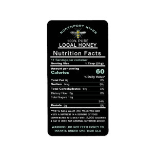 Honey Nutrition Facts with Infant Warning & Bee    Label