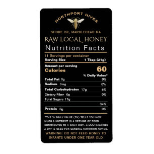 Honey Nutrition Infant Warning & Bee Shipping Size Label