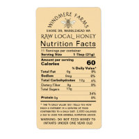 Honey Nutrition Infant Warning & Bee Shipping Size