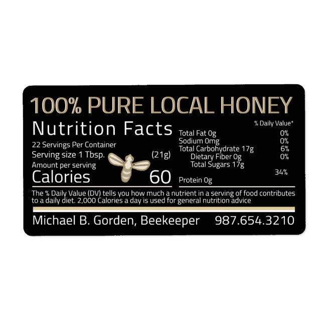 Honey Nutrition Little Bee Shipping Labels Black (Front)