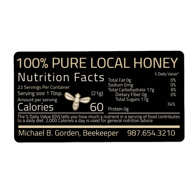 Honey Nutrition Little Bee Shipping Labels Black (Front)