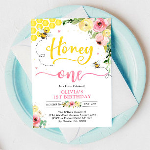 Honey One Honey Bee 1st Birthday Invitation
