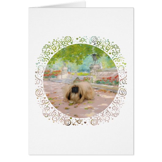 Honey Pekingese in Floral Setting (Front)