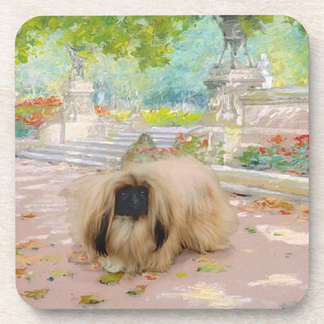 Honey Pekingese in Floral Setting Beverage Coaster (Front)