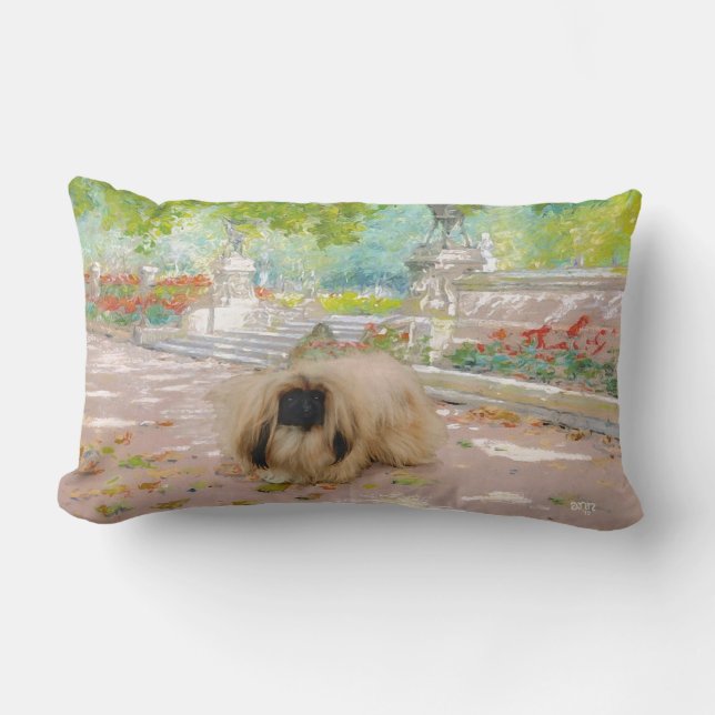 Honey Pekingese in Floral Setting Lumbar Pillow (Front)