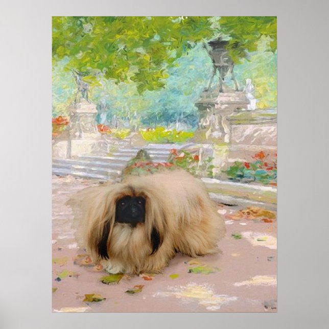 Honey Pekingese in Floral Setting Poster (Front)