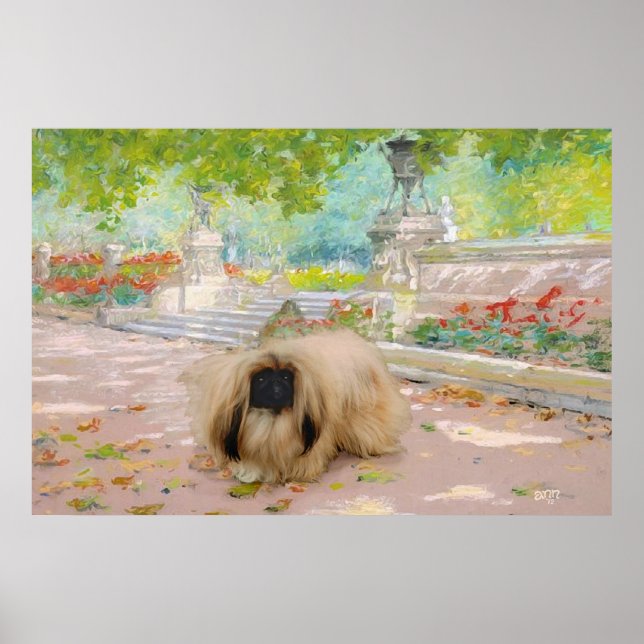 Honey Pekingese in Floral Setting Poster (Front)