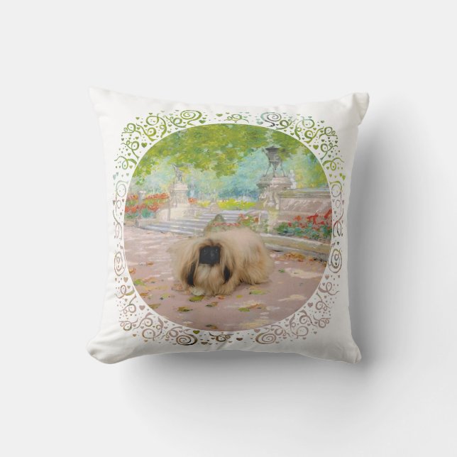 Honey Pekingese in Floral Setting Throw Pillow (Front)