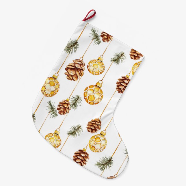 Honey Pine Cones Christmas Large Christmas Stocking (Front (Hanging))