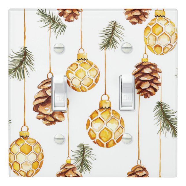 Honey Pine Cones Christmas Light Switch Cover (In Situ)