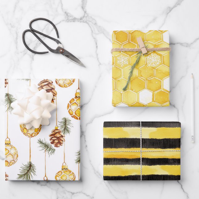 Honey Pine Cones Christmas Wrapping Paper Sheets (Front)