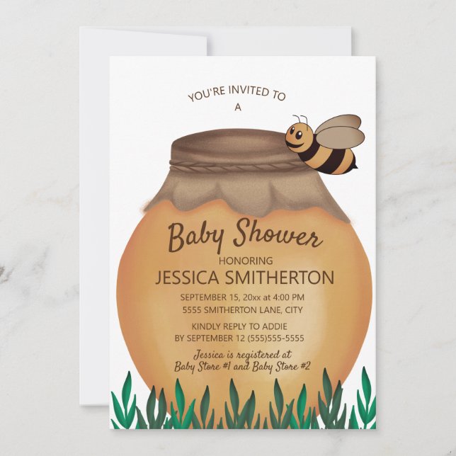 Honey Pot and Honeybee Girl Boy Baby Shower Invitation (Front)