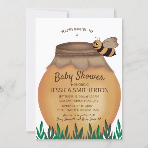Honey Pot and Honeybee Girl Boy Baby Shower Invitation