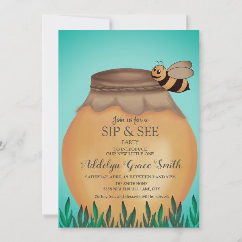 Honey Pot and Honeybee Sip See Baby Shower Invitation
