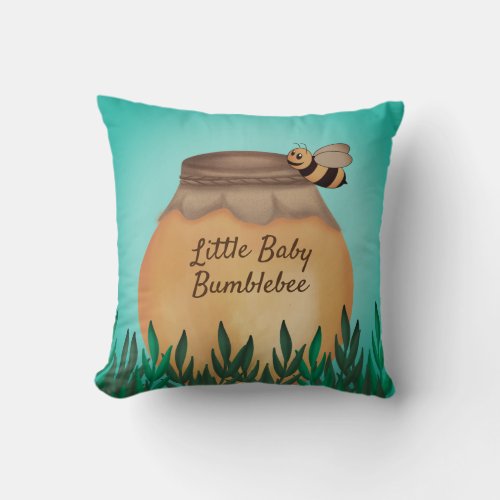 Honey Pot Bumble Bee on Teal Infant Nursery Throw Pillow