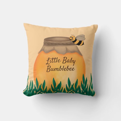 Honey Pot Bumble Bee on Yellow Infant Nursery Throw Pillow