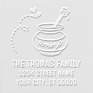 Honey Pot, Stirrer and Flying Bee Name Address Embosser