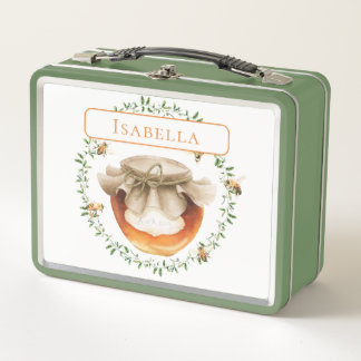 Honey Pot Watercolor Floral Personalized Metal Lunch Box