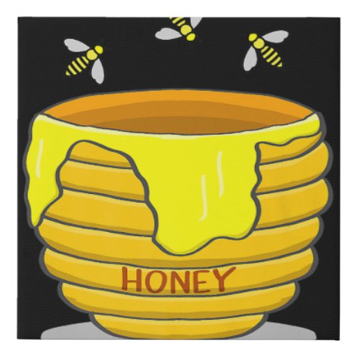Honey Pot With Honey Bees Sweet Gift Premium  Faux Canvas Print