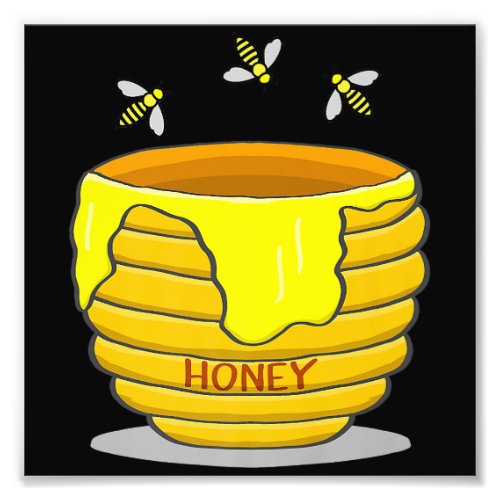 Honey Pot With Honey Bees Sweet Gift Premium  Photo Print
