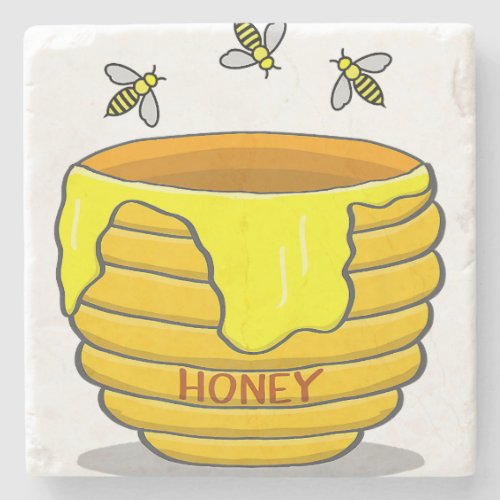 Honey Pot With Honey Bees Sweet Gift Premium  Stone Coaster