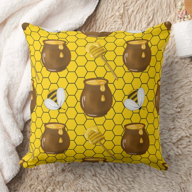 Honey Pots & Honeycomb Pattern Throw Pillow (Blanket)