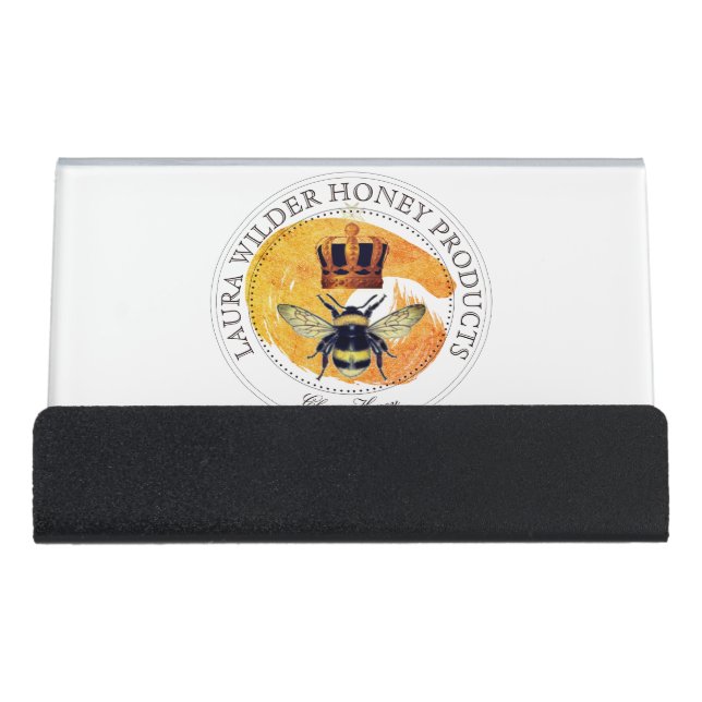 Honey Products Queen Bee Gold Crown Desk Business Card Holder (Front)