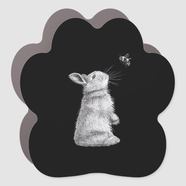 Honey Rabbit & Bumble Bee | Bunny Lover Gift Car Magnet (Front)