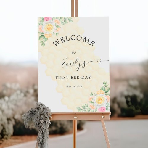 Honey Rose Girl First Birthday Welcome Sign