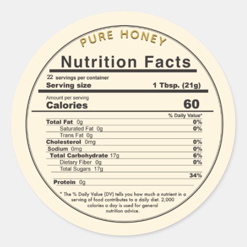 Honey Round Editable Nutrition Facts Label