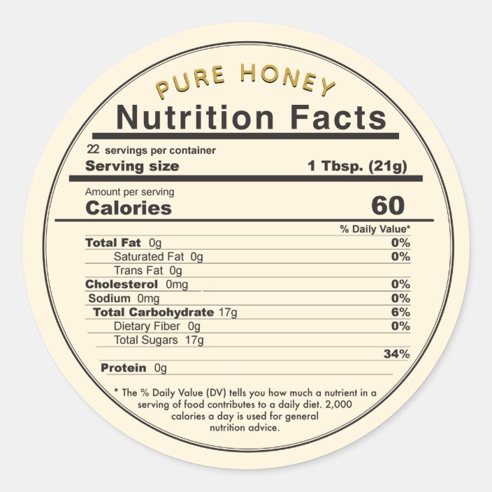 Honey Round Editable Nutrition Facts Label | Zazzle.com