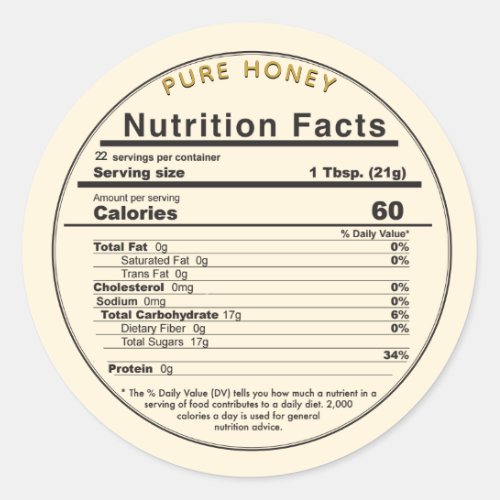 Honey Round Editable Nutrition Facts Label Yellow