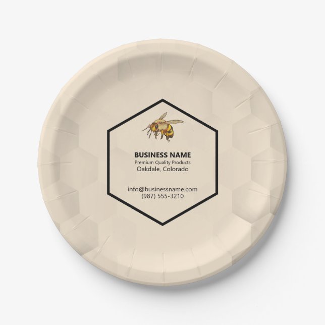 Honey Sample Tasting Bee and Honeycomb Paper Plate (Front)