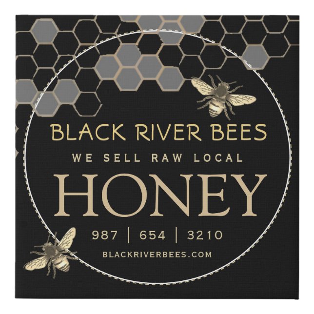 Honey Sign Beekeeper Promotional Black Honeycomb  (Front)