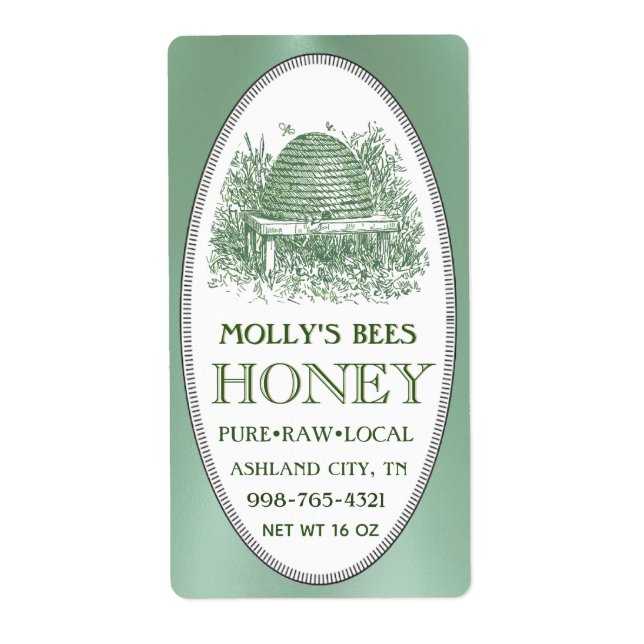 Honey Skep with Border Address or Shipping Green   Label (Front)