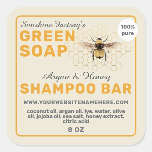 Honey Soap Shampoo Bar Yellow Antique White Square Sticker