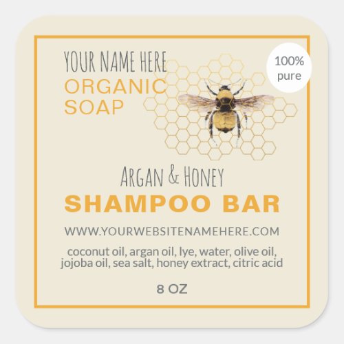 Honey Soap Shampoo Bar Yellow Antique White Square Sticker