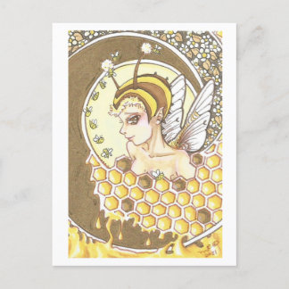Honey Spiral Fairy Bee Nymph Fantasy Art Print Postcard