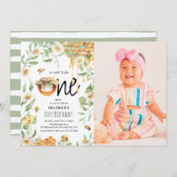Honey 'Sweet to Bee ONE' 1st Birthday Photo Invitation