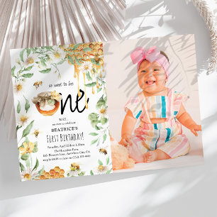 Honey 'Sweet to Bee ONE' 1st Birthday Photo Invitation