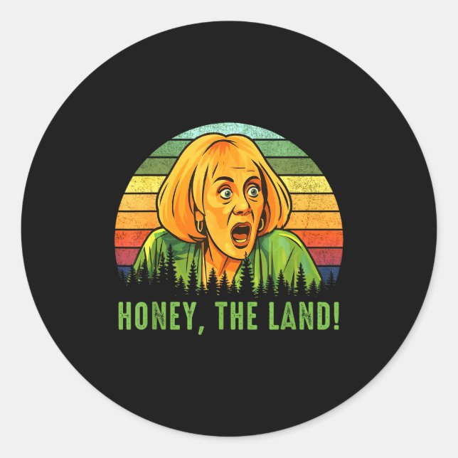 Honey The Land Funny Retro Sunset Forest  Classic Round Sticker (Front)