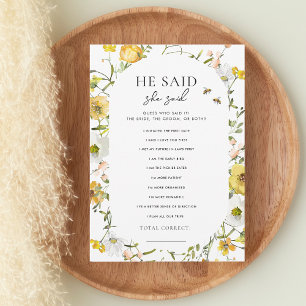 Honey Theme He Said She Said Bridal Shower Game Invitation