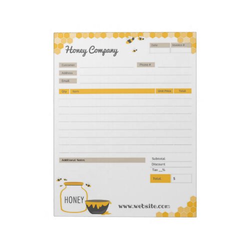 Honey Theme Order Form and Invoice Notepad