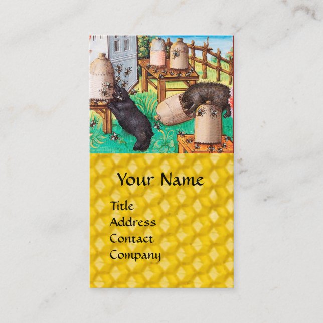 HONEY THIEF BEARS,BEES,BEE HIVES Medieval Apiarist Business Card (Front)