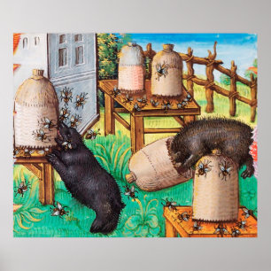 HONEY THIEF BEARS,BEES,BEE HIVES Medieval Apiarist Poster