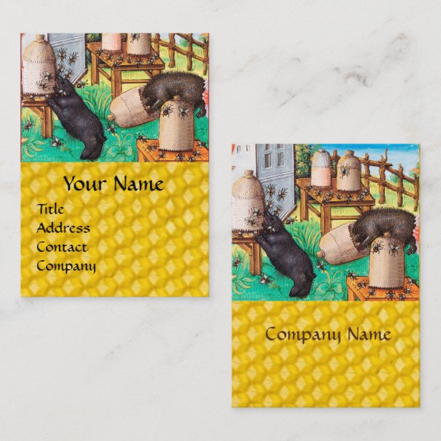 HONEY THIEF BEARS,BEES,BEE HIVES Medieval Apiary Business Card (Front/Back)